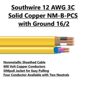 Southwire 12 AWG 3C Solid Copper NM-B-PCS Duo with Ground 16/2 electrical wire for sale Tucson