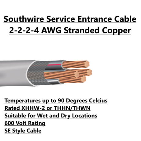 Southwire Service Entrance Cable 2-2-2-4 AWG Stranded Copper